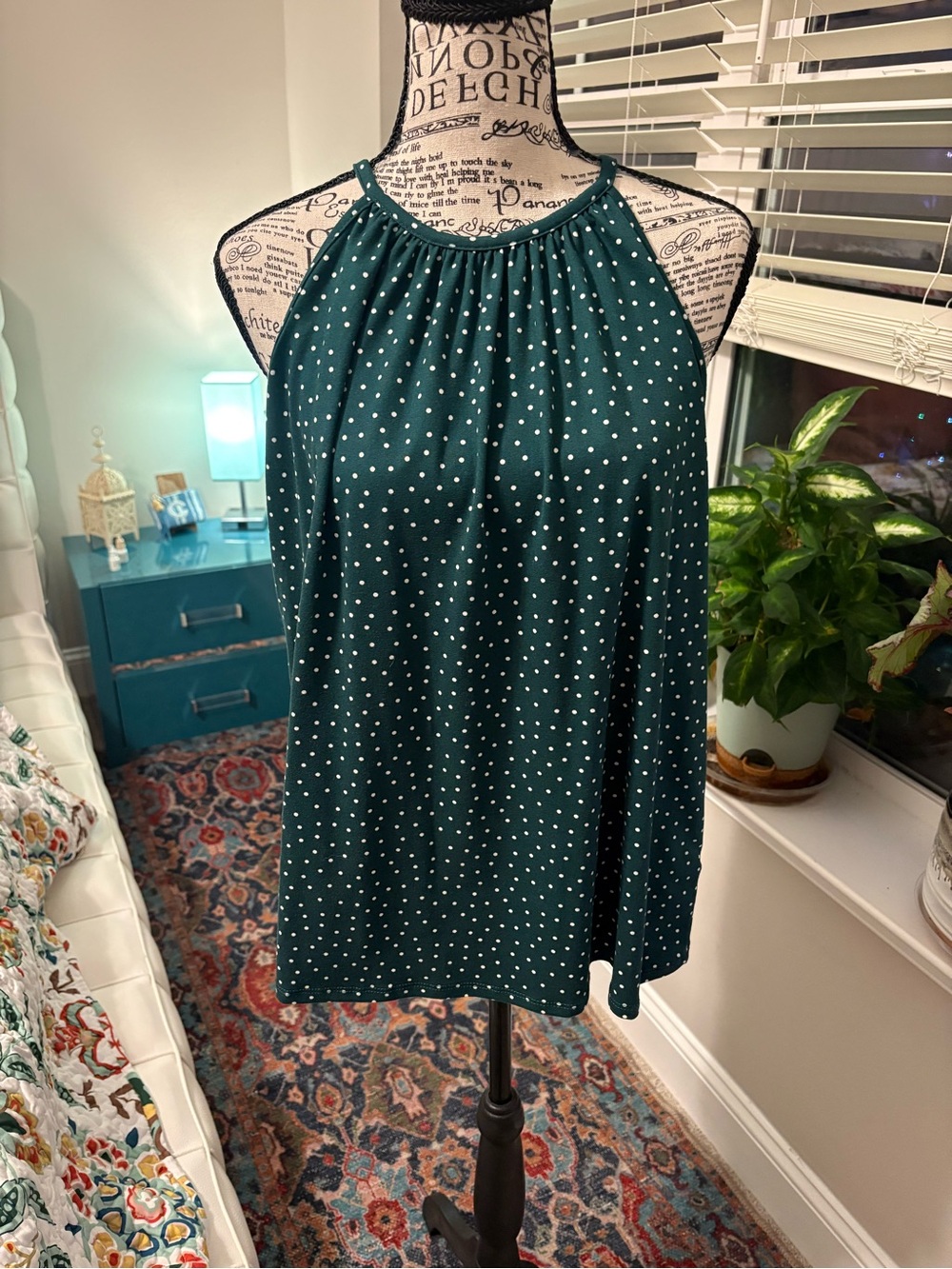Papermoon Teal Green Polka Dot Halter Top
